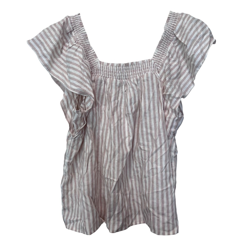 A New Day‎ Cream Stripe Square Neck Flutter Sleeve Top Blouse - M